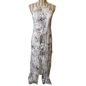Betro Simone Maxi Dress Small White Grey Monochrome Marbled Sleeveless Flowy